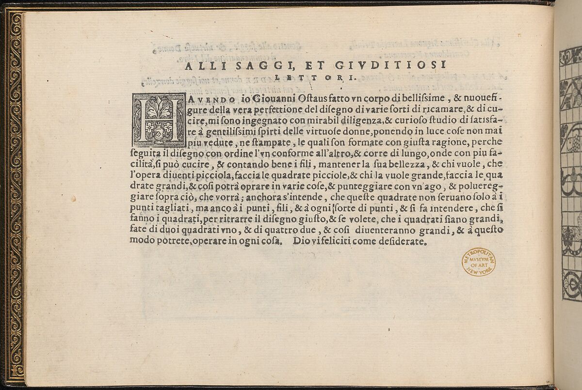La Vera Perfettione del Disegno di varie sorti di recami, page 3 (verso), Giovanni Ostaus (Italian, active Venice ca. 1554–91)  , Venice, Woodcut 