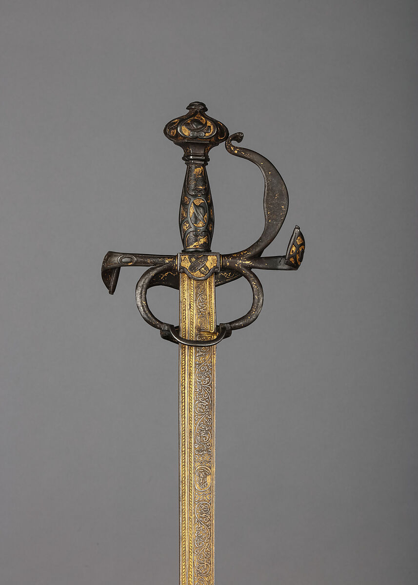 Rapier, Steel, gold, silver, hilt, French; blade, European