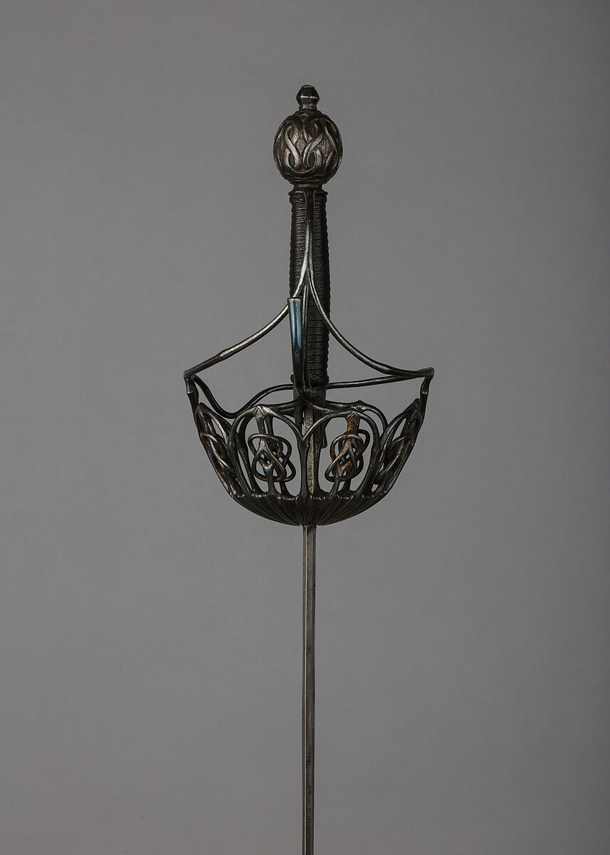 Rapier with Scabbard, Steel, leather, velvet, brass, gold, Italian