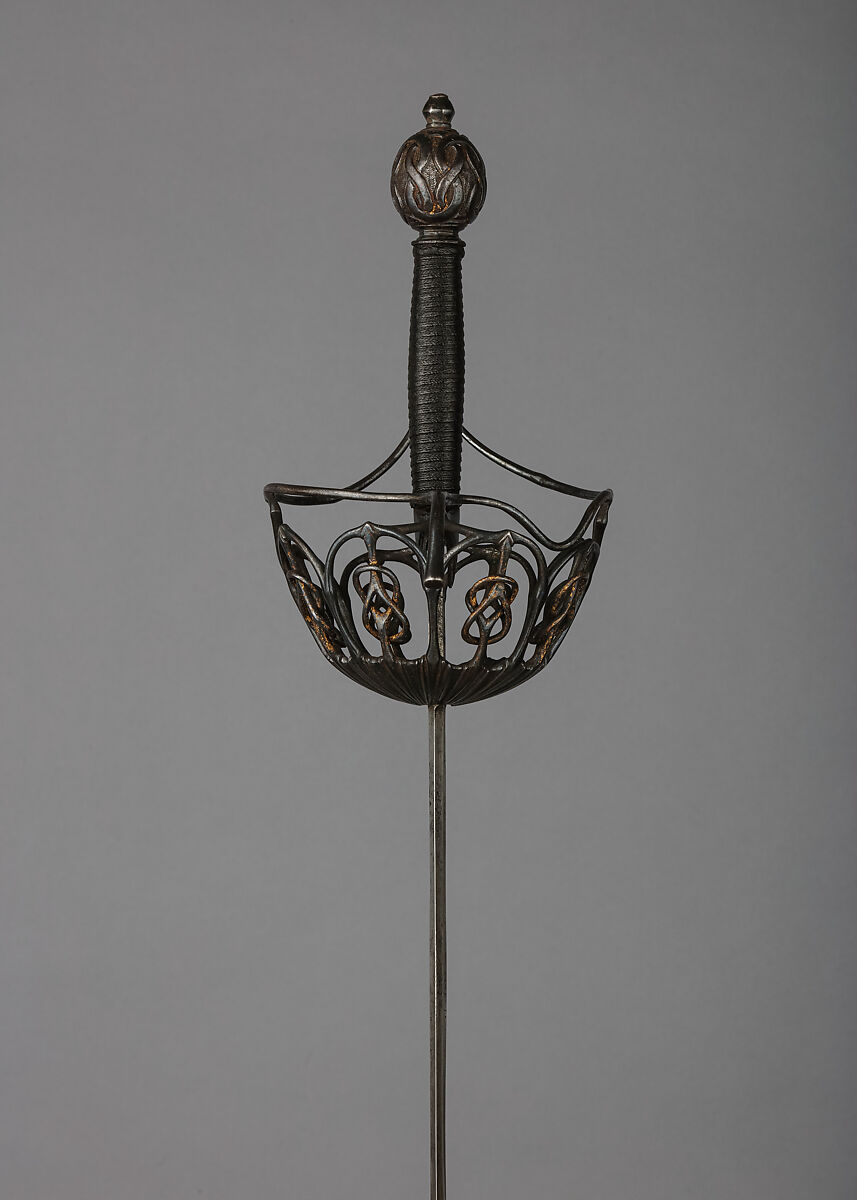 Rapier with Scabbard, Steel, leather, velvet, brass, gold, Italian