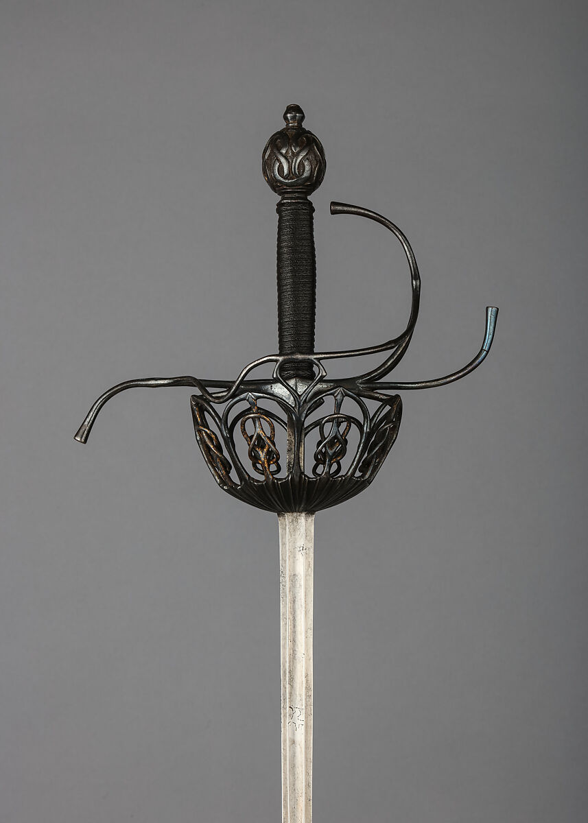 Rapier with Scabbard, Steel, leather, velvet, brass, gold, Italian