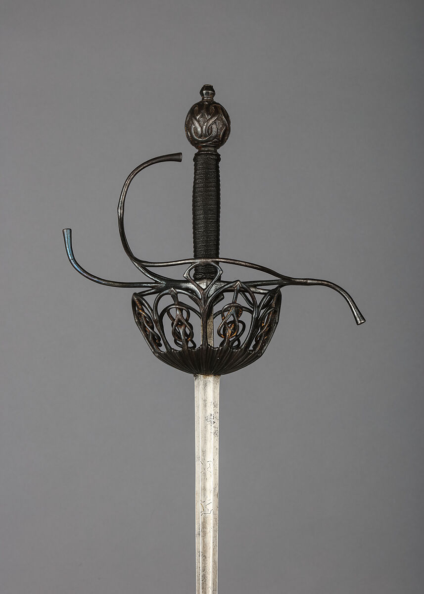 Rapier with Scabbard, Steel, leather, velvet, brass, gold, Italian 