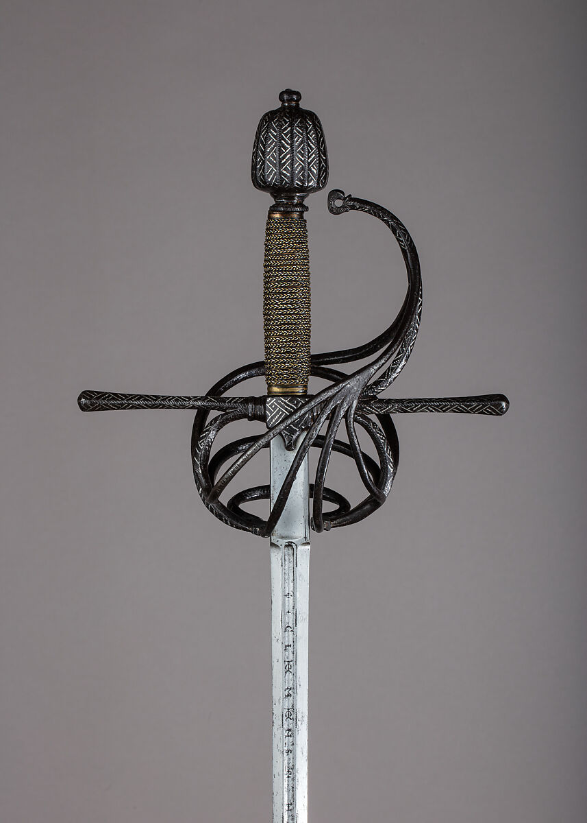 Rapier, Blade by Clemens Hartkopf (German, Solingen, active ca. 1625), Steel, silver, wood, copper alloy, hilt, Italian; blade, German, Solingen