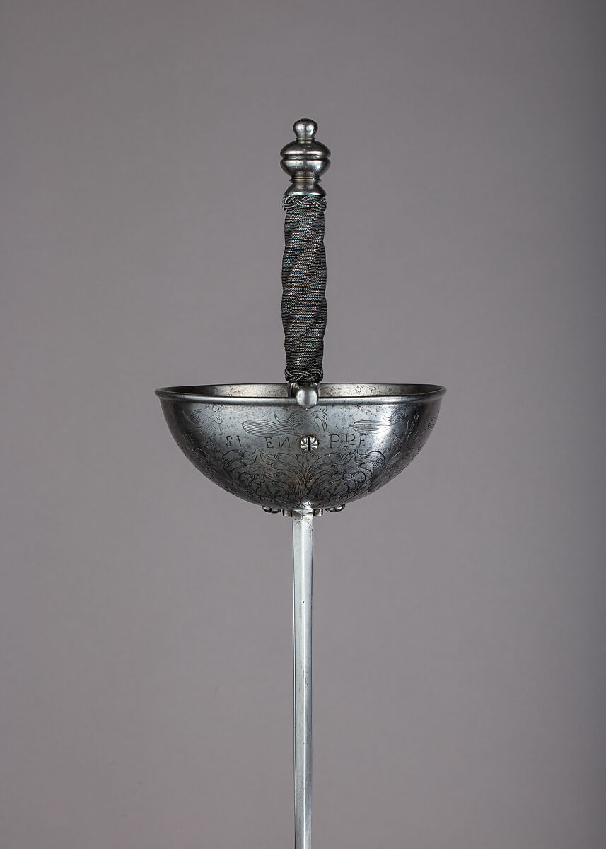 Cup-Hilted Rapier, Steel, wood, iron wire, blade, German, Solingen; hilt, Spanish