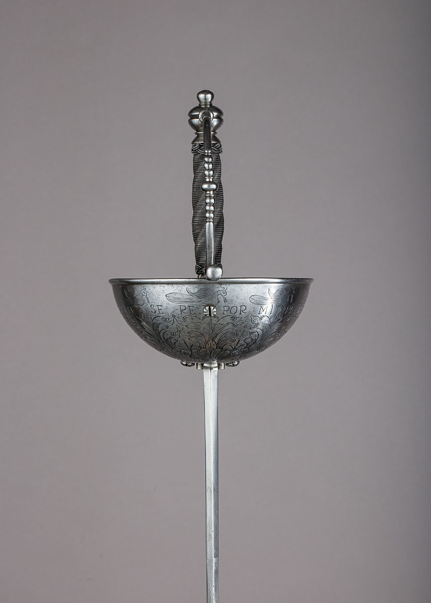 Cup-Hilted Rapier, Steel, wood, iron wire, blade, German, Solingen; hilt, Spanish