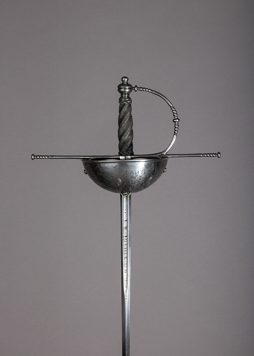 Cup-Hilted Rapier, Steel, wood, iron wire, blade, German, Solingen; hilt, Spanish