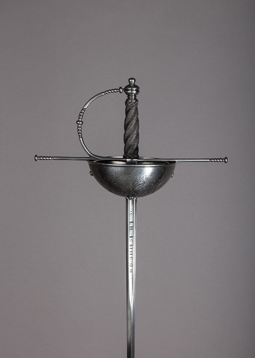 Cup-Hilted Rapier, Steel, wood, iron wire, blade, German, Solingen; hilt, Spanish 