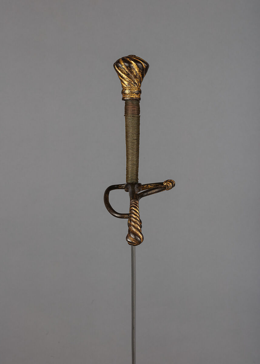 Sword, Steel, gold, brass wire, copper wire, blade, possibly Italian; hilt, German