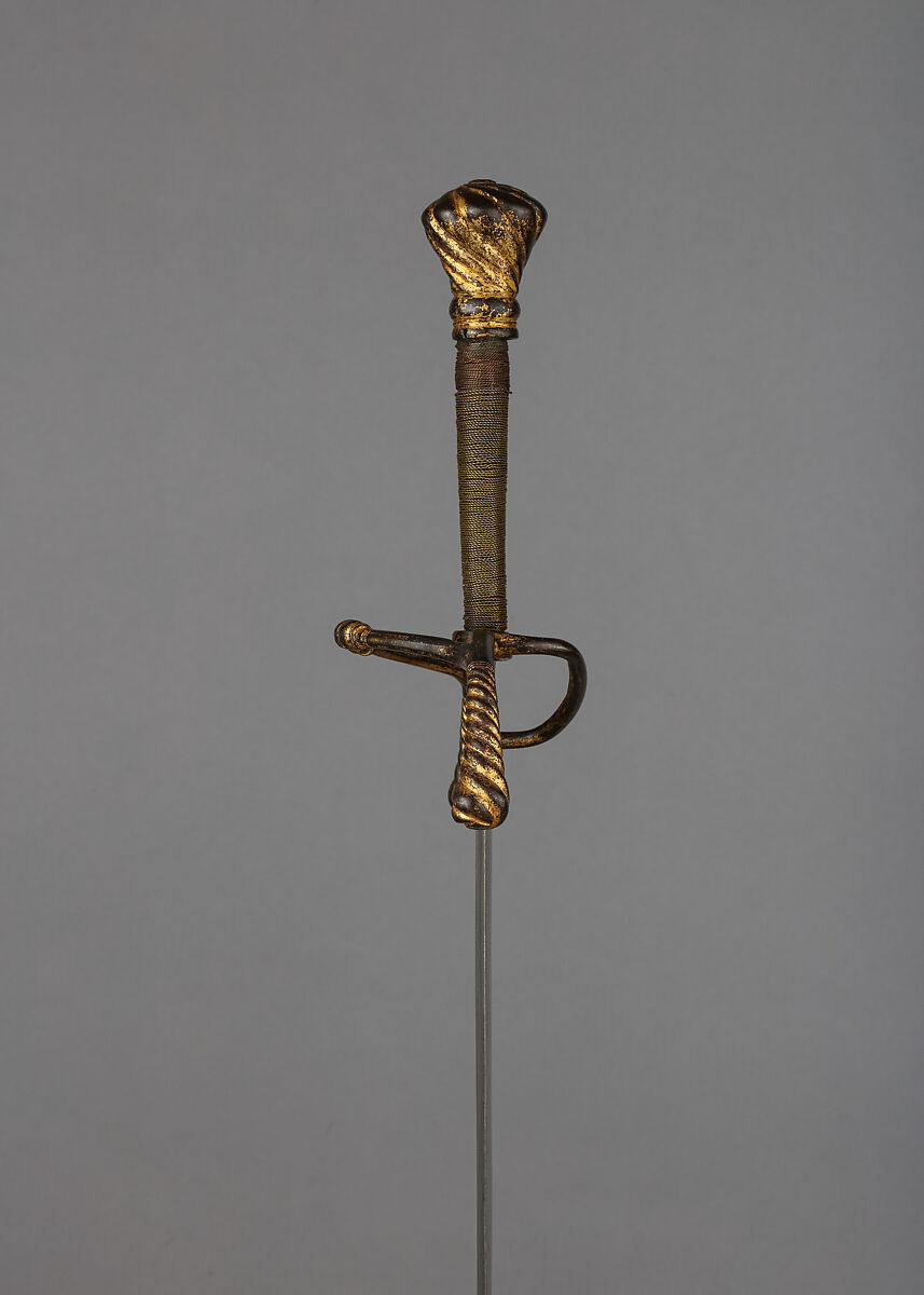 Sword, Steel, gold, brass wire, copper wire, blade, possibly Italian; hilt, German