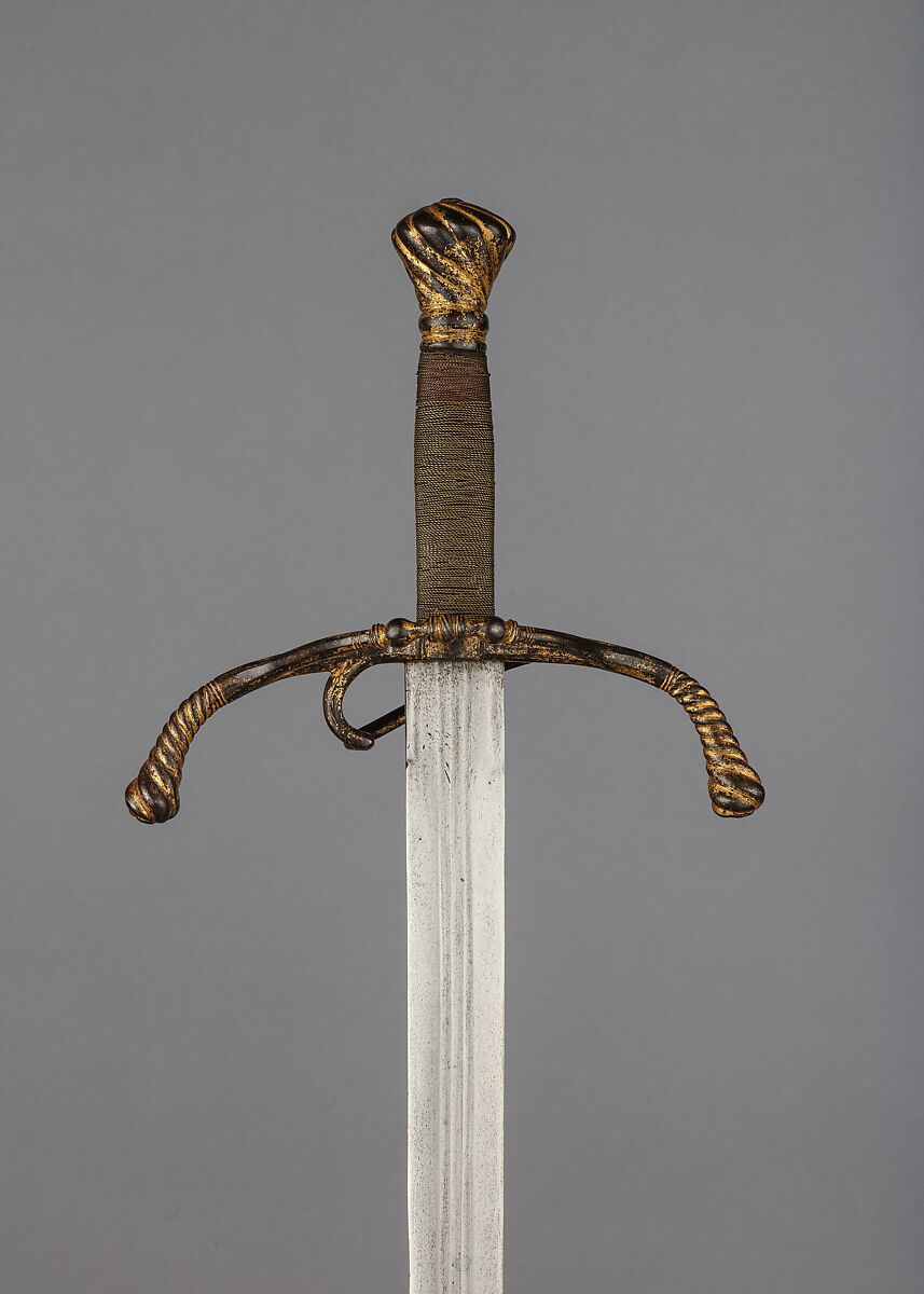 Sword, Steel, gold, brass wire, copper wire, blade, possibly Italian; hilt, German 