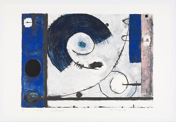 Untitled, Tyler 11.6.85 (HC 8.25.88), Frank Lobdell (American, Kansas City, Missouri 1921–2013 Palo Alto, California), Lithograph with handcoloring in crayon and gouache 