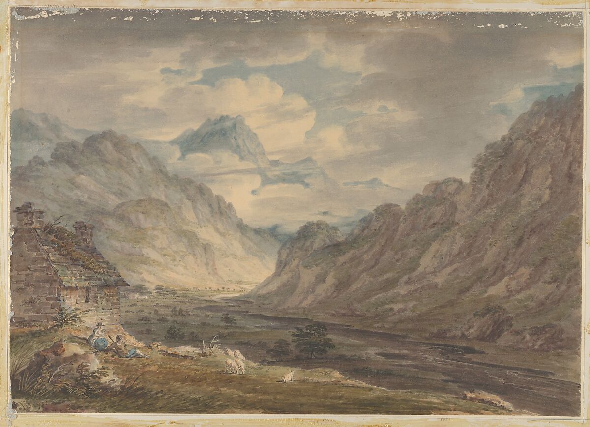 The Honister Pass from Gatesgarth Farm, Gatesgarthdale, Lake District, Edward Dayes (British, London 1763–1804 London), Watercolour over graphite, heightened with reductive techniques 