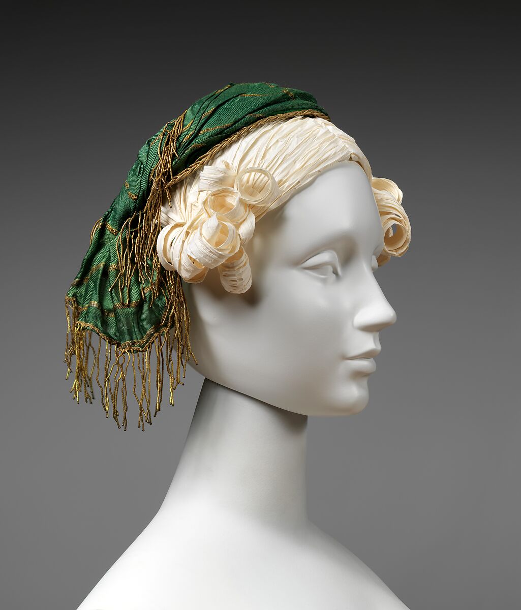 Headdress, silk, metal, French 