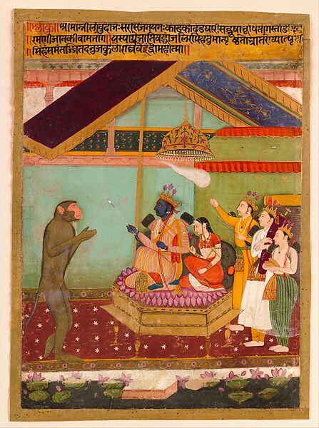 "Rama and Sita Enthroned," Folio from a dispersed Vishnu Avatara (The Incarnations of Vishnu), Opaque watercolor and gold on paper 