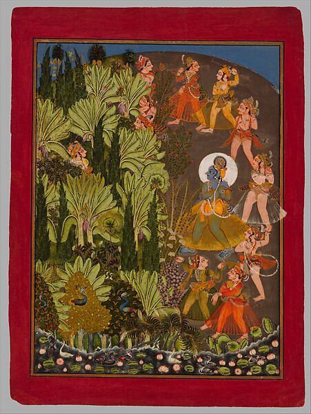 Krishna and the Gopas (Cow Herders) Enter the Forest, Possibly by Kota Master  A, Opaque watercolor and gold on paper 