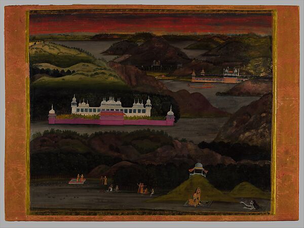 The Gundalao Lake, Attributed to Nihal Chand (fl. 1725-82), Opaque watercolor, gold and silver on paper 