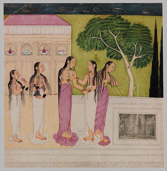 The Absent Lovers: Five Ladies on the Terrace of a Palace, Opaque watercolor on paper 