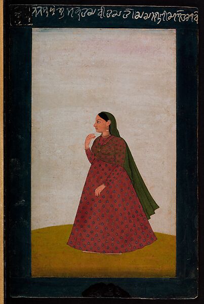 A Lady in Profile, Nainsukh (active ca. 1735–78), Opaque watercolor on paper, India, Punjab Hills, Jammu or Jasrota 