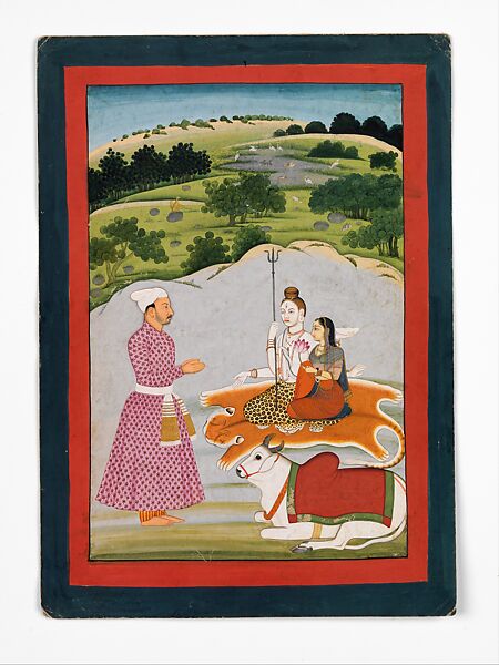 A Nobleman’s Vision of Shiva and Parvati, Opaque watercolor and gold  on paper, India, Punjab Hills, kingdom of Guler 