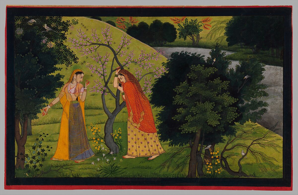 "Radha with Her Confidant, Pining for Krishna", Folio from the "Second" or "Tehri Garhwal" Gita Govinda (Song of the Cowherd), Opaque watercolor and gold  on paper, Indian 