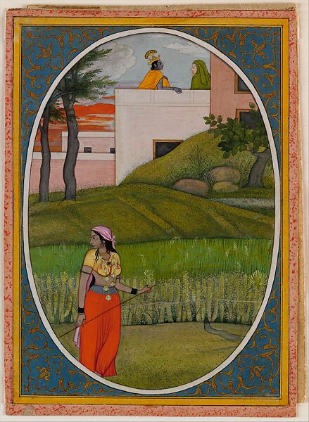 "The Village Beauty," Folio from the dispersed "Kangra ‘Bihari" Sat Sai (Seven Hundred Verses), Opaque watercolor, ink and gold on paper 