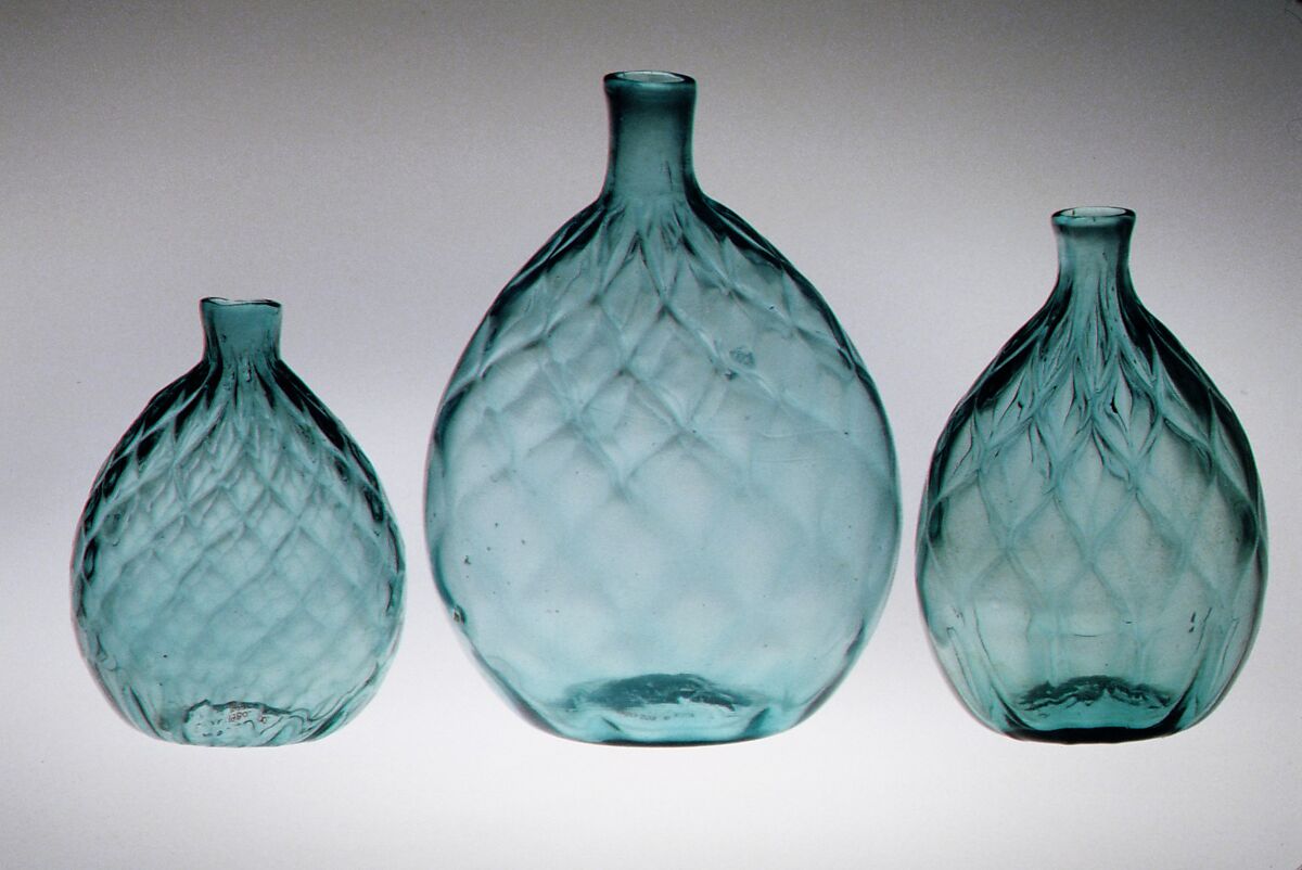 Pocket bottle, Blown, pattern-molded glass, American