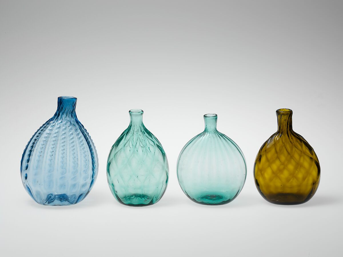Pocket bottle, Blown, pattern-molded glass, American
