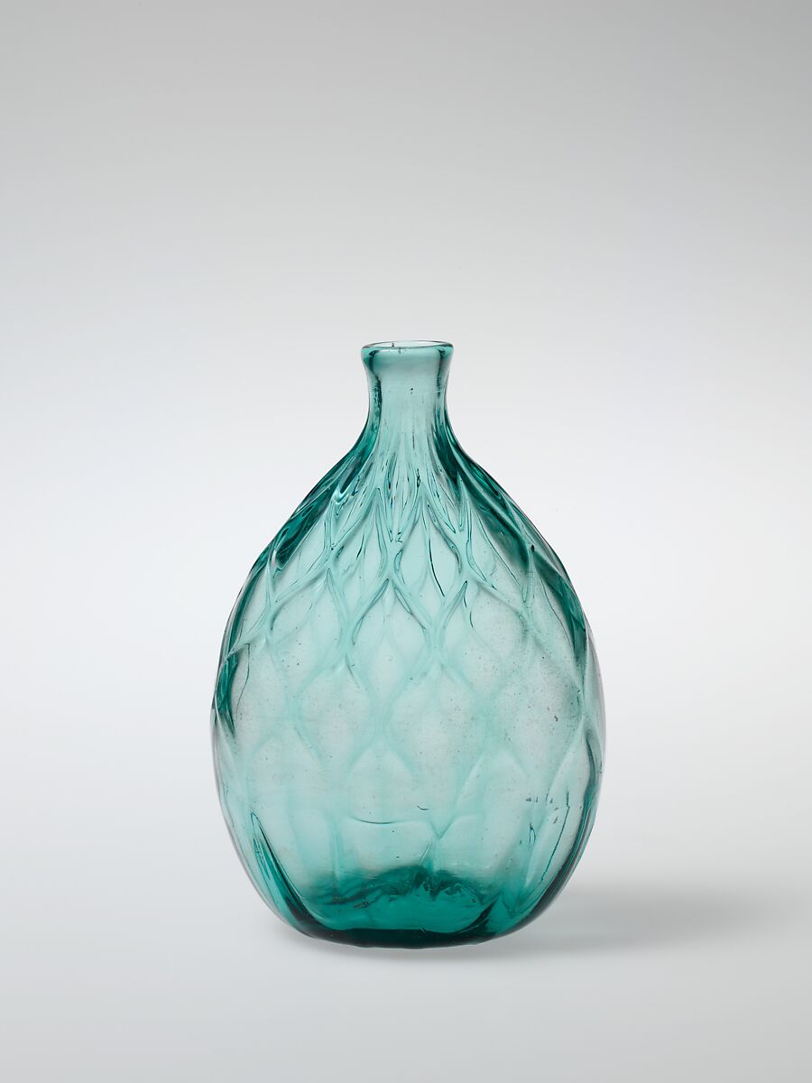 Pocket bottle, Blown, pattern-molded glass, American 