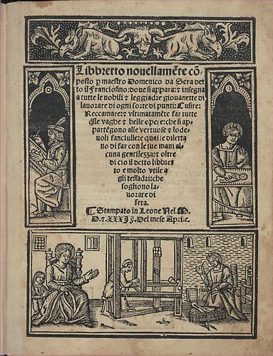 Libbretto nouellamete composto per maestro Domenico da Sera...lauorare di ogni sorte di punti, title page (recto)
