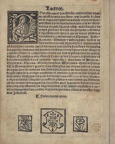Libbretto nouellamete composto per maestro Domenico da Sera...lauorare di ogni sorte di punti, title page (verso)