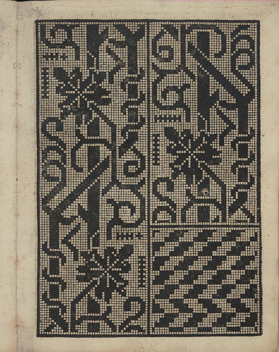 Libbretto nouellamete composto per maestro Domenico da Sera...lauorare di ogni sorte di punti, page 16 (recto), Domenico da Sera (French, active Italy, 16th century), Woodcut 