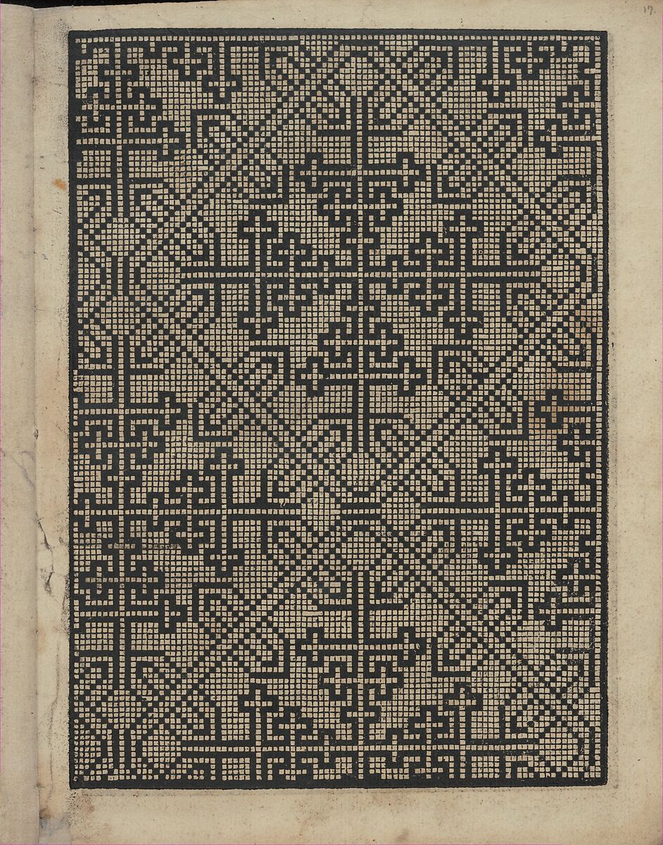 Libbretto nouellamete composto per maestro Domenico da Sera...lauorare di ogni sorte di punti, page 17 (recto), Domenico da Sera (French, active Italy, 16th century), Woodcut