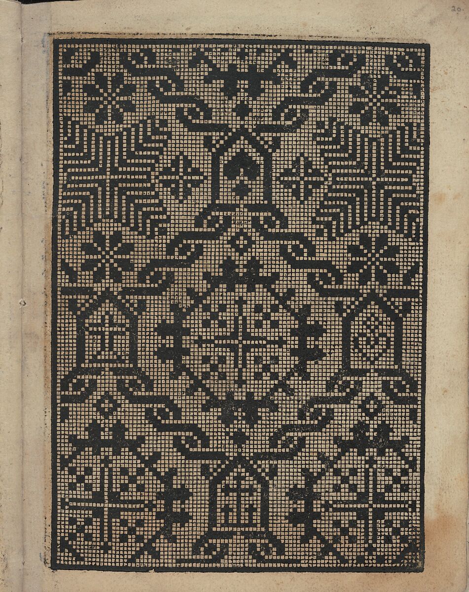 Libbretto nouellamete composto per maestro Domenico da Sera...lauorare di ogni sorte di punti, page 20 (recto), Domenico da Sera (French, active Italy, 16th century), Woodcut 