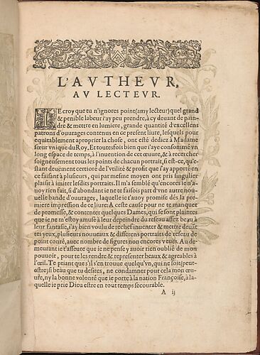 Les Secondes Oeuvres, et Subtiles Inventions De Lingerie du Seigneur Federic de Vinciolo Venitien, page 2 (recto)