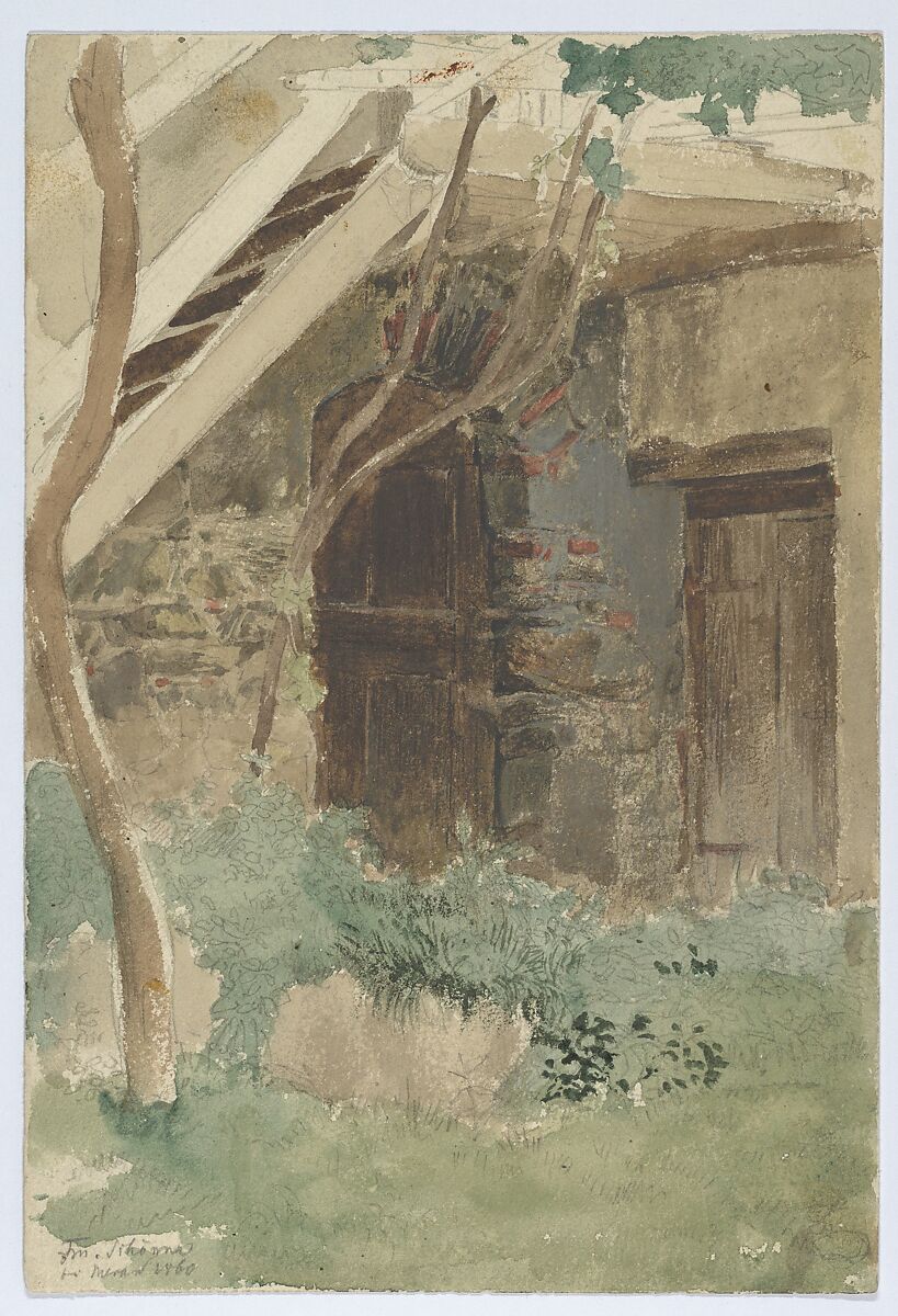 A Wooden Door of a Farm Building near Merano, Franz Meyerheim (German, Berlin 1838–1880 Marburg), Watercolor, over graphite 