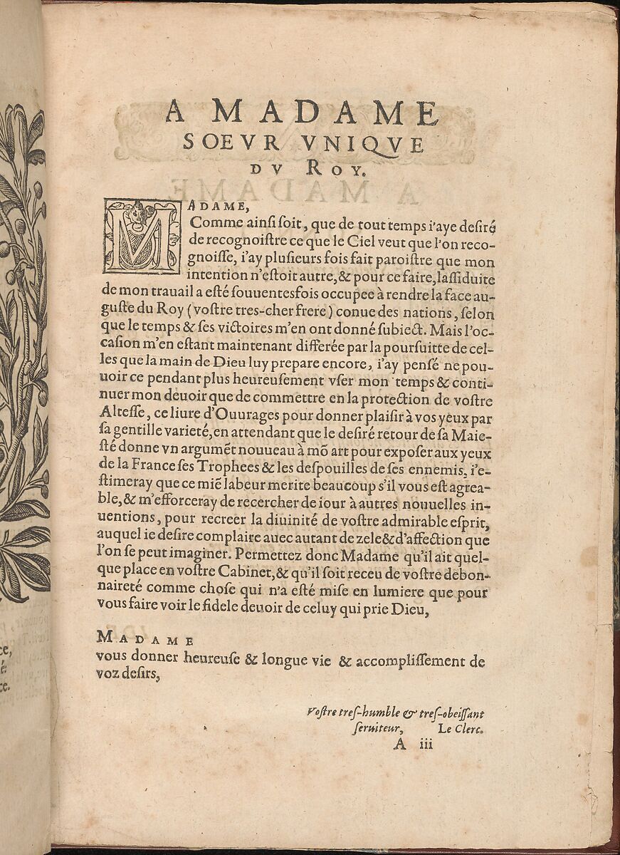 Les Secondes Oeuvres, et Subtiles Inventions De Lingerie du Seigneur Federic de Vinciolo Venitien, page 3 (recto), Federico de Vinciolo (Italian, active Paris, ca. 1587–99), Woodcut 