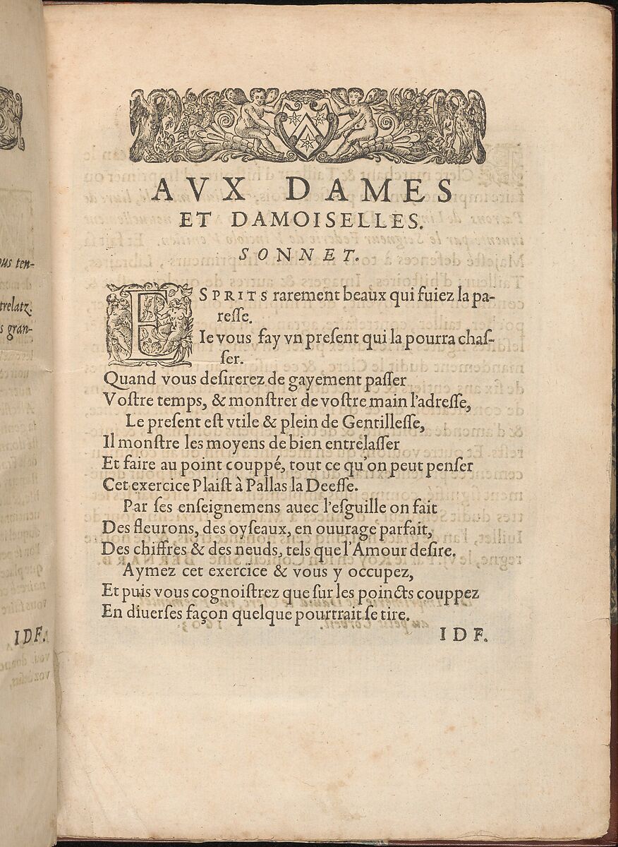 Les Secondes Oeuvres, et Subtiles Inventions De Lingerie du Seigneur Federic de Vinciolo Venitien, page 4 (recto), Federico de Vinciolo (Italian, active Paris, ca. 1587–99), Woodcut 