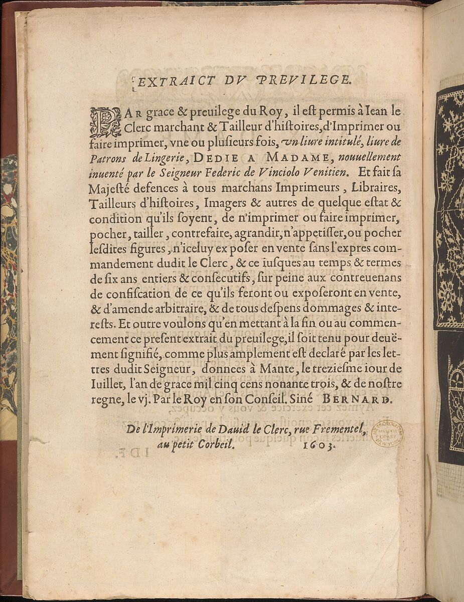 Les Secondes Oeuvres, et Subtiles Inventions De Lingerie du Seigneur Federic de Vinciolo Venitien, page 4 (verso), Federico de Vinciolo (Italian, active Paris, ca. 1587–99), Woodcut 