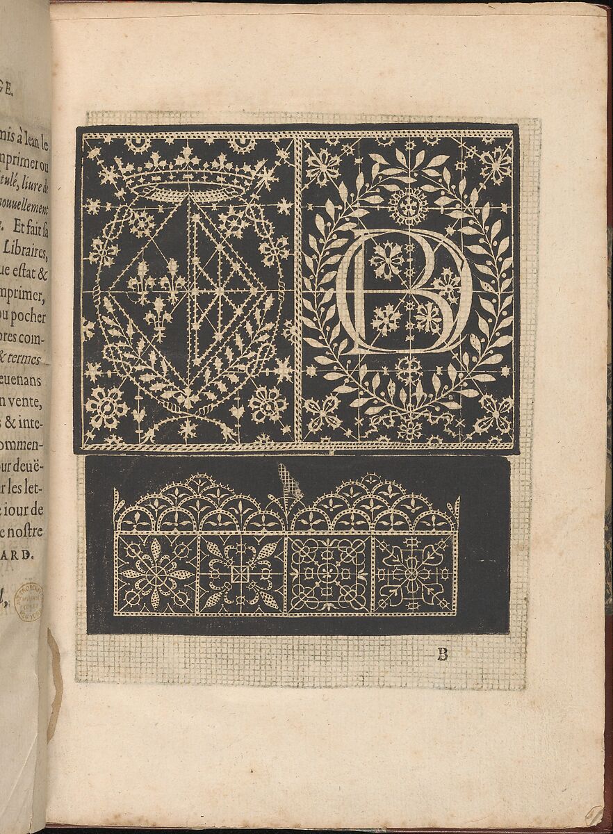 Les Secondes Oeuvres, et Subtiles Inventions De Lingerie du Seigneur Federic de Vinciolo Venitien, page 5 (recto), Federico de Vinciolo (Italian, active Paris, ca. 1587–99), Woodcut 