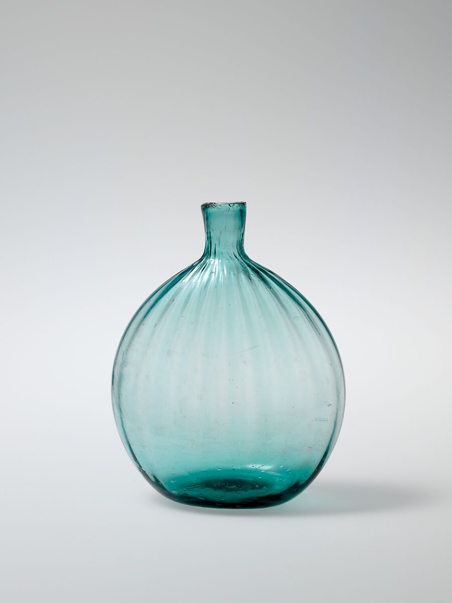 Pocket bottle, Blown-molded glass, American 