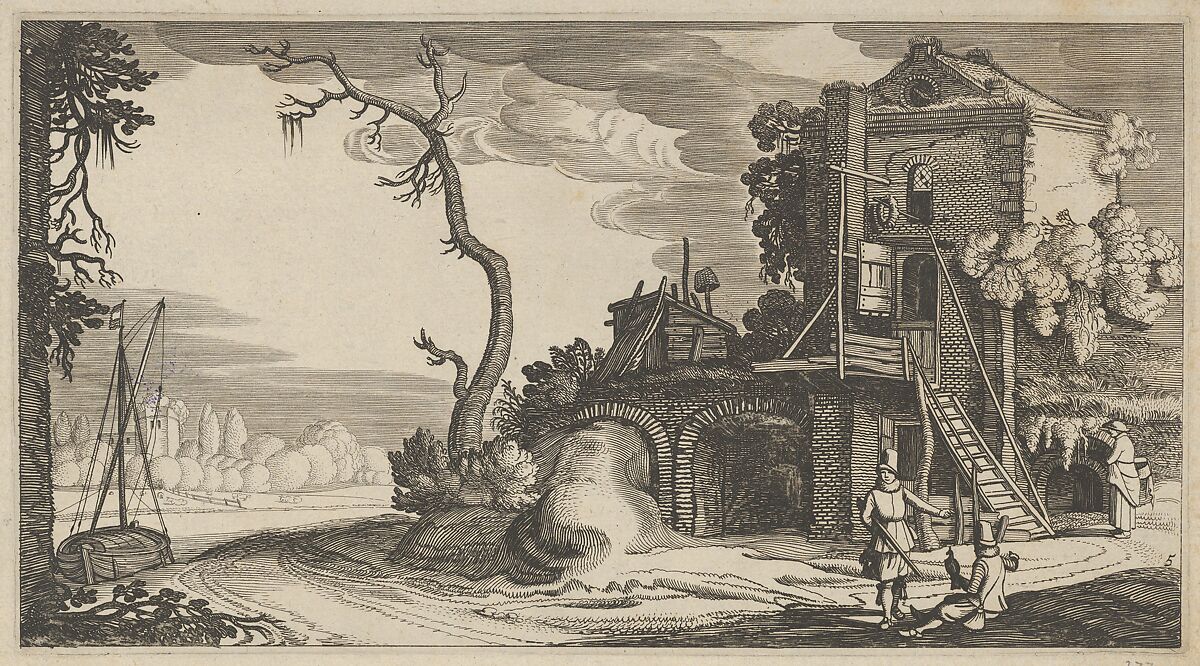 Square Tower Used as Inn near a River, Jan van de Velde II (Dutch, Rotterdam or Delft ca. 1593–1641 Enkhuizen), Engraving and etching 