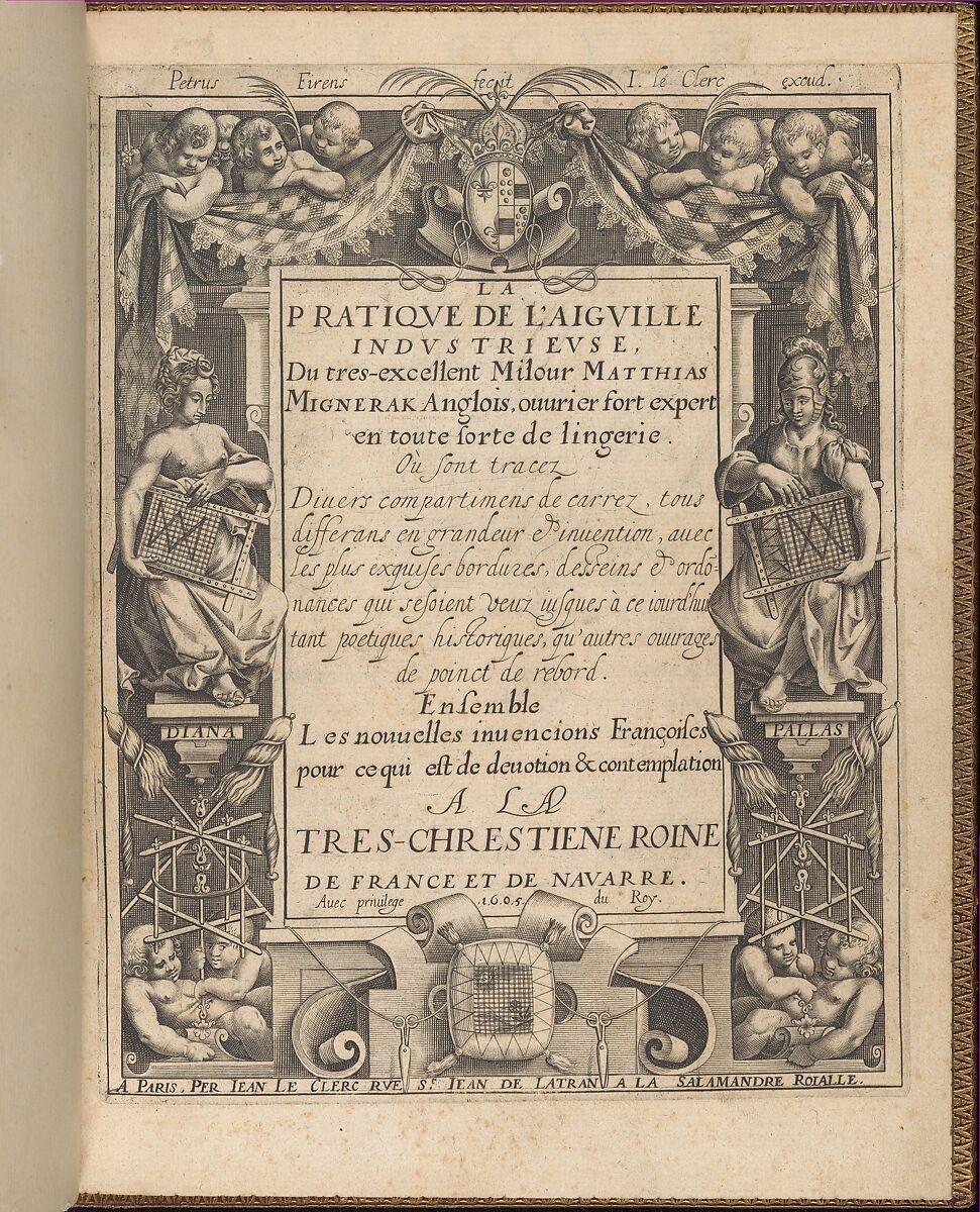 La Pratique de l'Aiguille, title page (recto), Matthias Mignerak, Engraving 