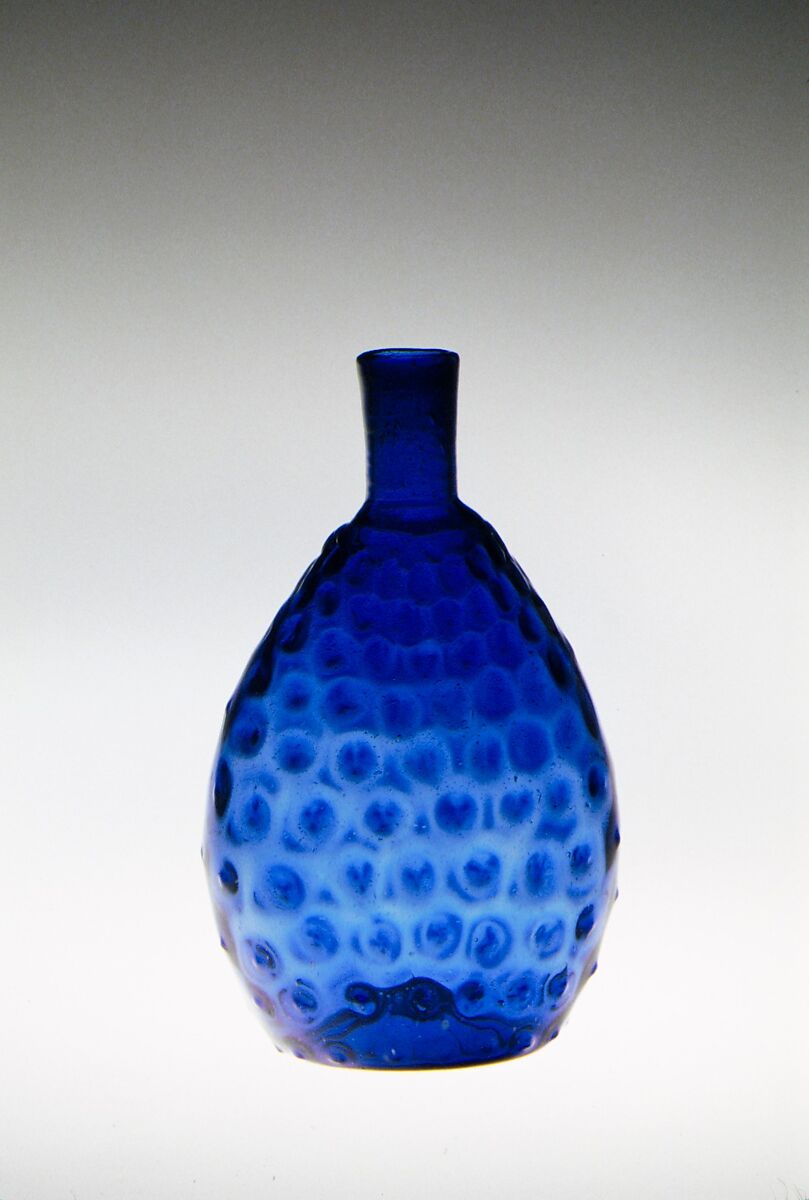 Pocket flask, Blown pattern-molded glass, American 
