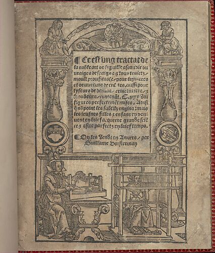 Ce est ung tractat de la noble art de leguille ascavoir ouvraiges de spaigne... title page (recto)