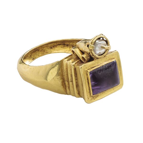 Roman Gemstone Ring, Gold, amethyst, and pearl, Roman or perhaps Byzantine 