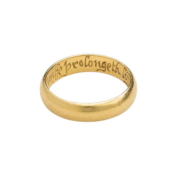 Posy Ring “A Verteuous Wiffe Prolongeth Liffe”, Gold, British 