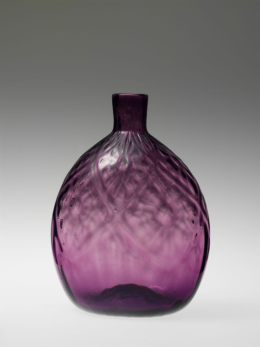 Pocket bottle, Attributed to American Flint Glass Manufactory (1764–1774), Blown pattern-molded glass, American 