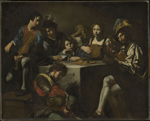 Concert with a Bas-Relief, Valentin de Boulogne (French, Coulommiers-en-Brie 1591–1632 Rome), Oil on canvas 
