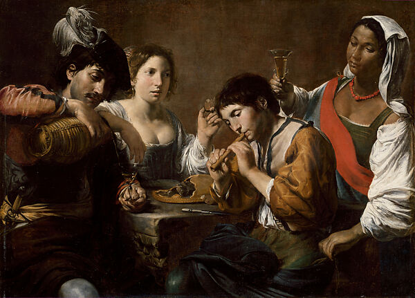 Gathering in a Tavern (The Guileless Musician), Valentin de Boulogne (French, Coulommiers-en-Brie 1591–1632 Rome), Oil on canvas 