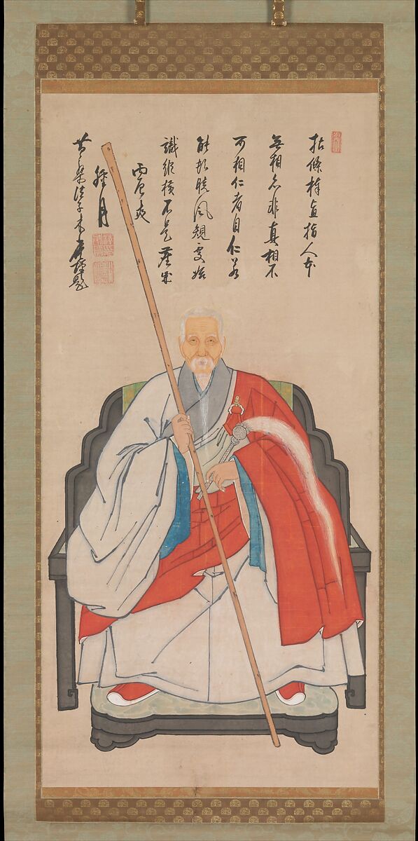 Portrait of Yinyuan Longqi, Painting by an unidentified artist  , active late 17th century, Hanging scroll; ink and color on paper, Japan 